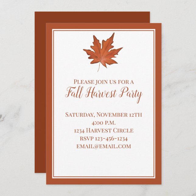 Red Fall Autumn Leaves Elegant Classic Harvest Invitation (Front/Back)