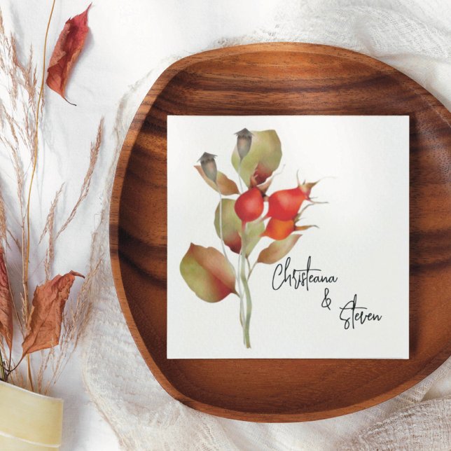 Red Fall Berries and Leaves Watercolor Napkin (Creator Uploaded)