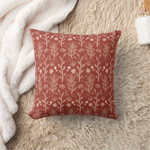 Red Fall Foliage Botanical Pattern Cushion