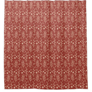 Red Fall Foliage Botanical Pattern Shower Curtain