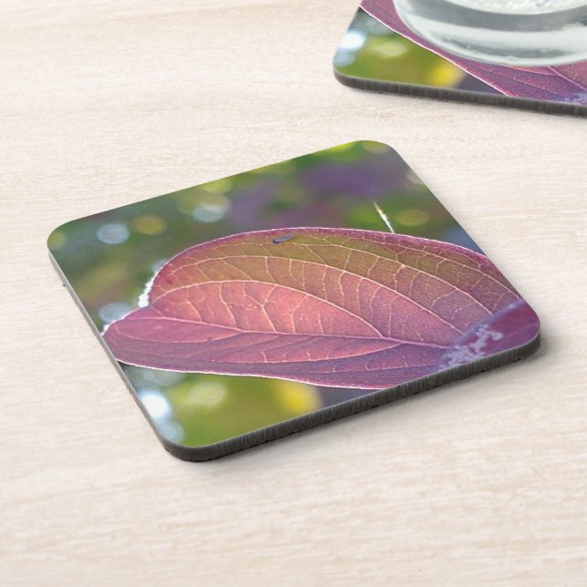 Red Fall Leaf And Bokeh Coaster (Left Side)