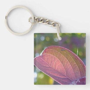 Red Fall Leaf And Bokeh Key Ring
