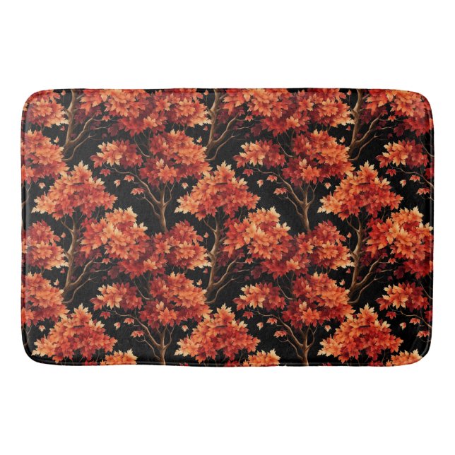 Red Fall Maple Tree Seamless Pattern Graphic Bath Mat (Front)