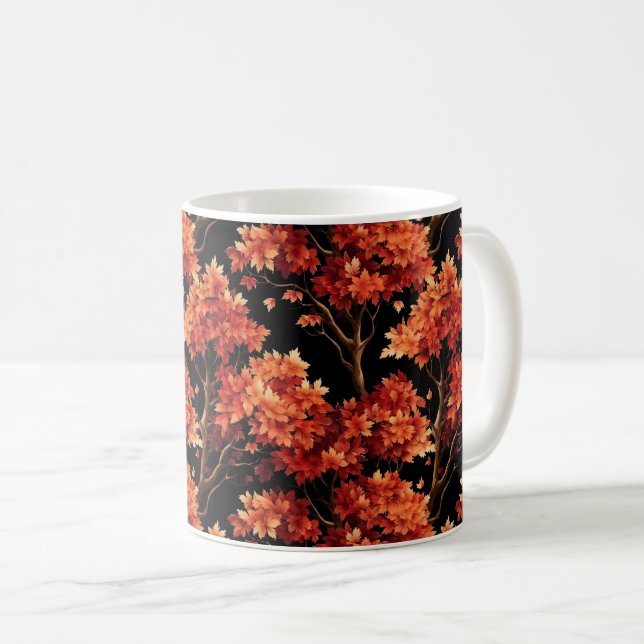 Red Fall Maple Tree Seamless Pattern Graphic Coffee Mug (Front Right)