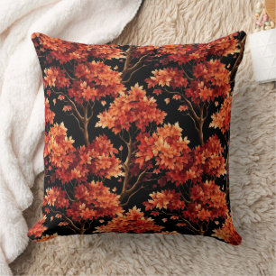 Red Fall Maple Tree Seamless Pattern Graphic Cushion