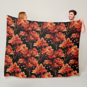 Red Fall Maple Tree Seamless Pattern Graphic Fleece Blanket