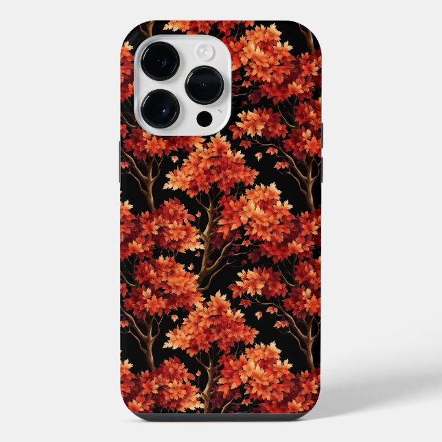 Red Fall Maple Tree Seamless Pattern Graphic iPhone Case (Back)