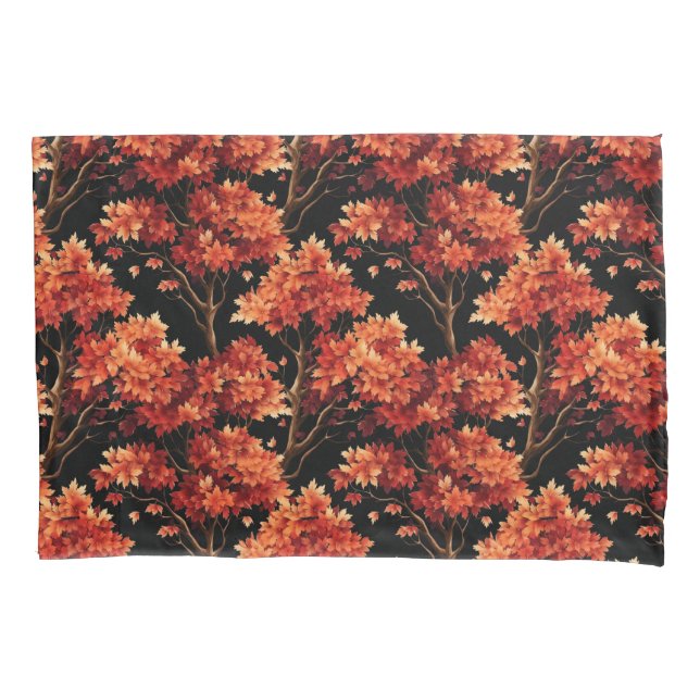 Red Fall Maple Tree Seamless Pattern Graphic Pillowcase (Front)