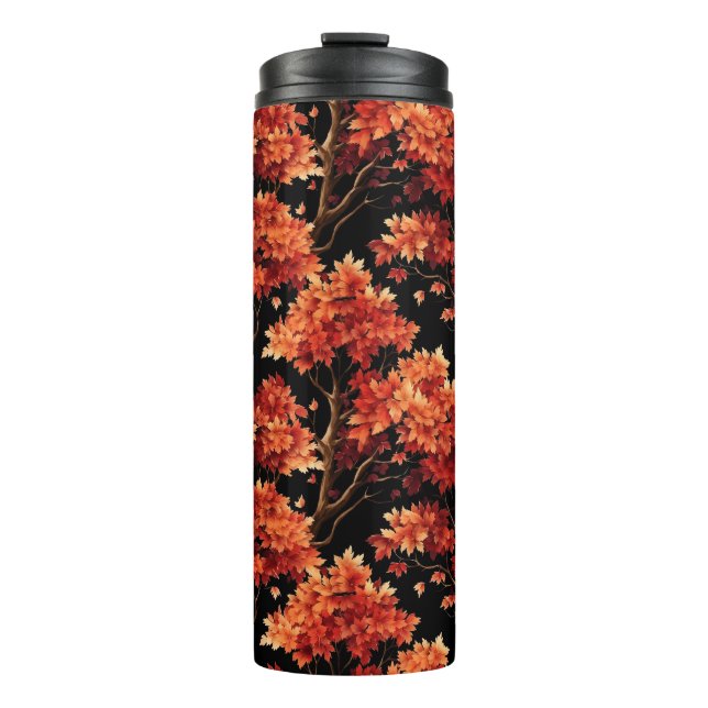 Red Fall Maple Tree Seamless Pattern Graphic Thermal Tumbler (Front)