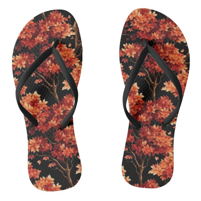 Red Fall Maple Tree Seamless Pattern Graphic Thongs (Footbed)