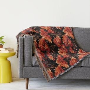 Red Fall Maple Tree Seamless Pattern Graphic Throw Blanket