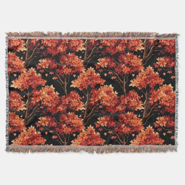 Red Fall Maple Tree Seamless Pattern Graphic Throw Blanket (Front)