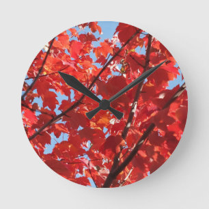 Red Fall Round Clock