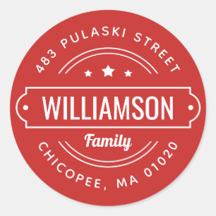 Red Family Name Badge Round Return Address Label