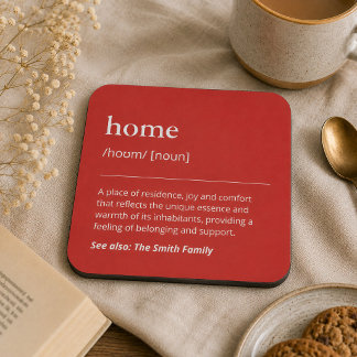 Red family name minimalist home simple definition coaster