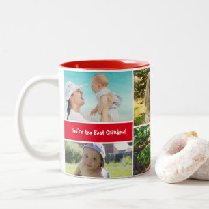 Red Family Photo Collage Personalised Custom Two-Tone Coffee Mug