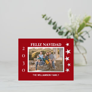 Red Family Photo Feliz Navidad Gold Foil Holiday Postcard