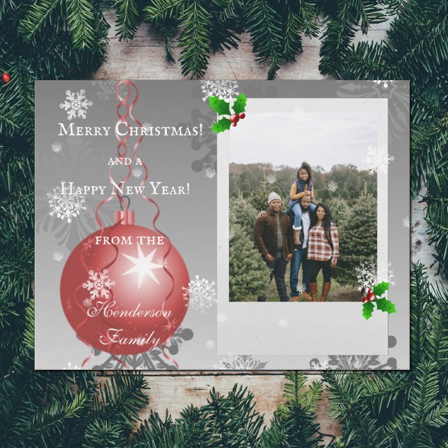 Red Fancy Christmas Ornament Holiday Photo Card (Red Fancy Christmas Ornament Holiday Photo Card)