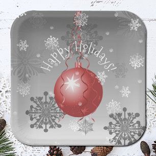 Red Fancy Christmas Ornament Paper Plate