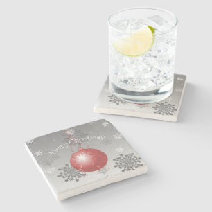 Red Fancy Christmas Ornament Stone Coaster
