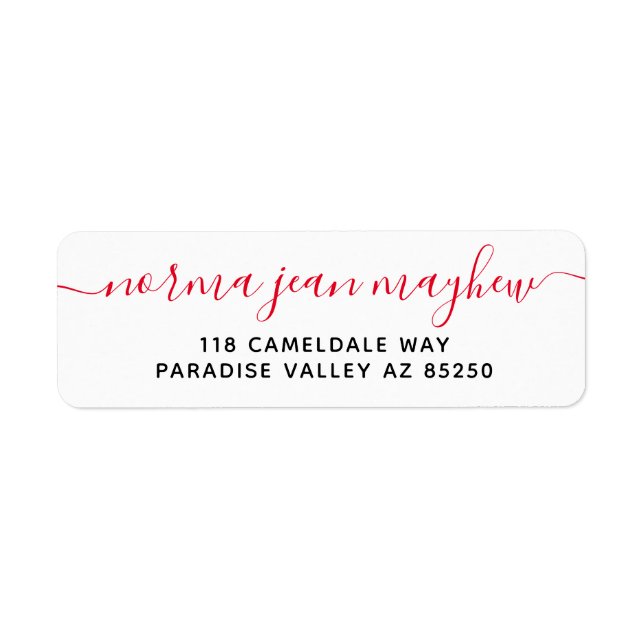 Red Fancy Handwriting Script Return Address Label (Front)
