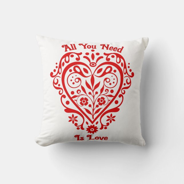 Red Fancy Heart Personalised Design 16in Cushion (Front)