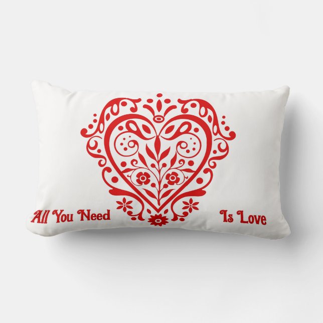 Red Fancy Heart Personalised Design Lumbar Cushion (Front)
