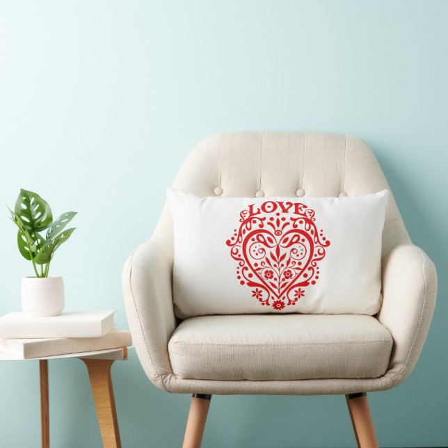 Red Fancy Love Heart Lumbar Cushion (Chair)