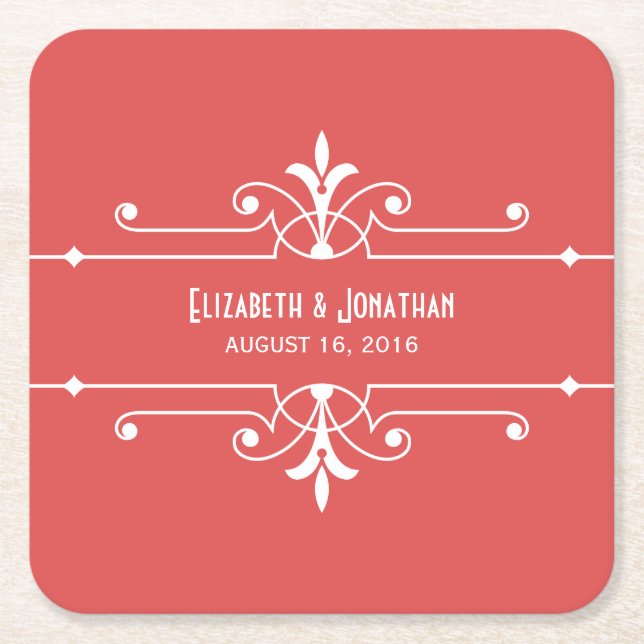 Red Fancy Ornamental Paper Coasters (Front)