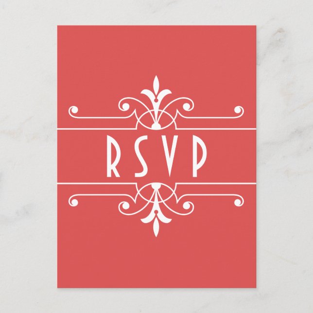 Red Fancy Ornamental RSVP Postcard (Front)