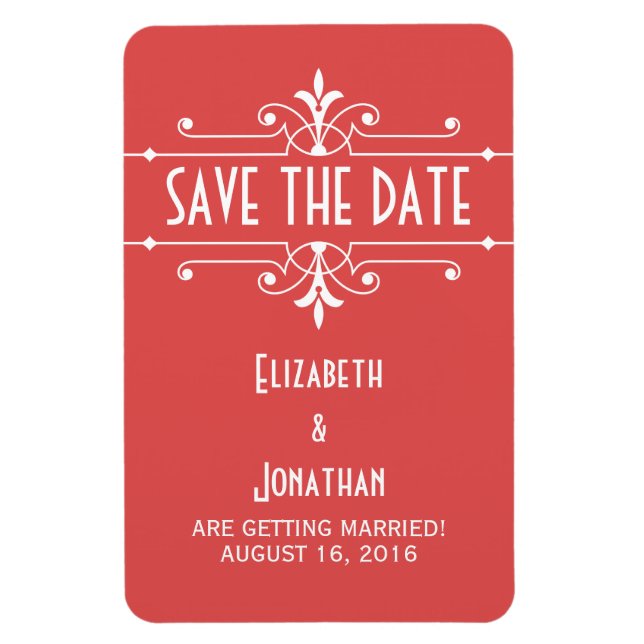Red Fancy Ornamental Save the Date Magnet (Vertical)