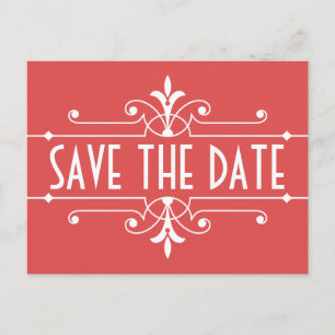 Red Fancy Ornamental Save the Date Postcard