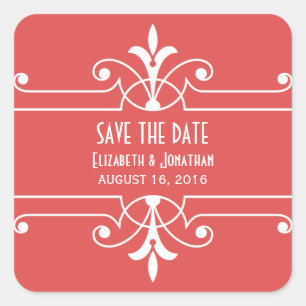 Red Fancy Ornamental Save the Date Stickers