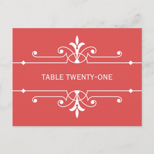 Red Fancy Ornamental Table Number Postcard (Front)