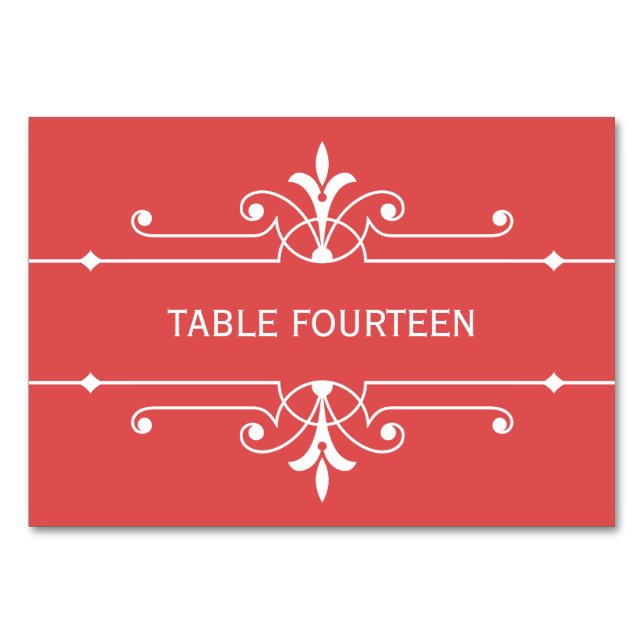 Red Fancy Ornamental Wedding Table Card (Front)
