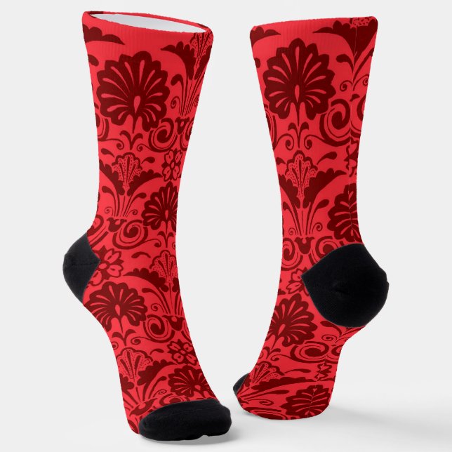 red fans and curlicues print socks (Angled)