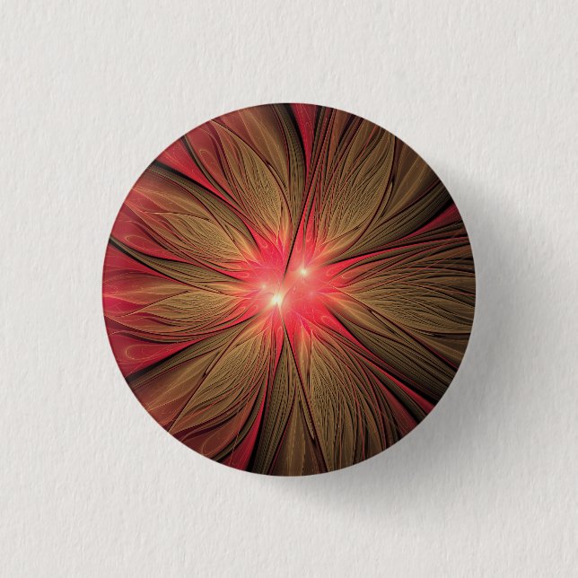 Red fansy fractal flower  3 cm round badge (Front)