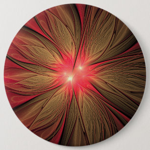 Red fansy fractal flower   6 cm round badge