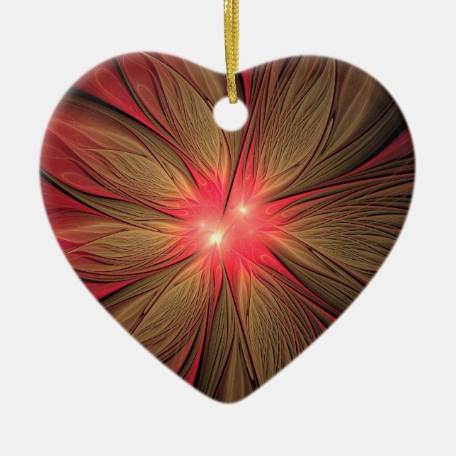 Red fansy fractal flower   ceramic ornament (Front)