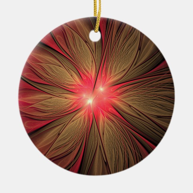 Red fansy fractal flower  ceramic ornament (Front)