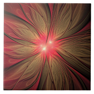 Red fansy fractal flower ceramic tile