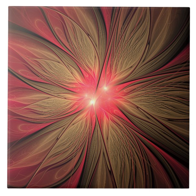 Red fansy fractal flower   ceramic tile (Front)