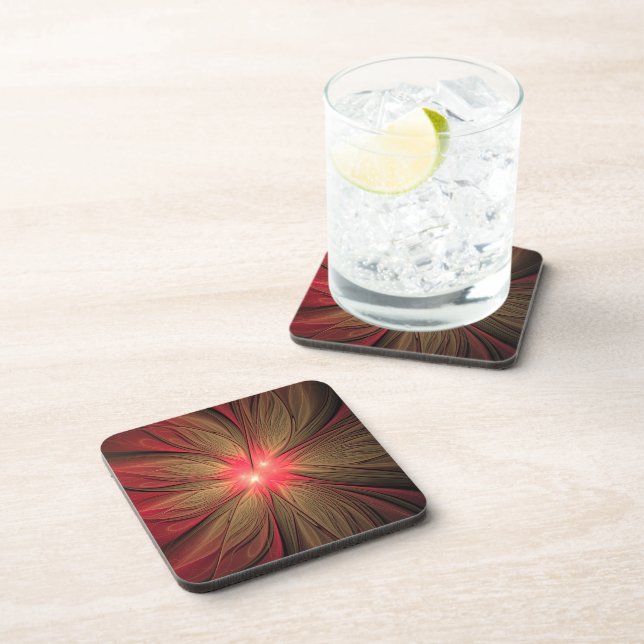 Red fansy fractal flower   coaster (Right Side)