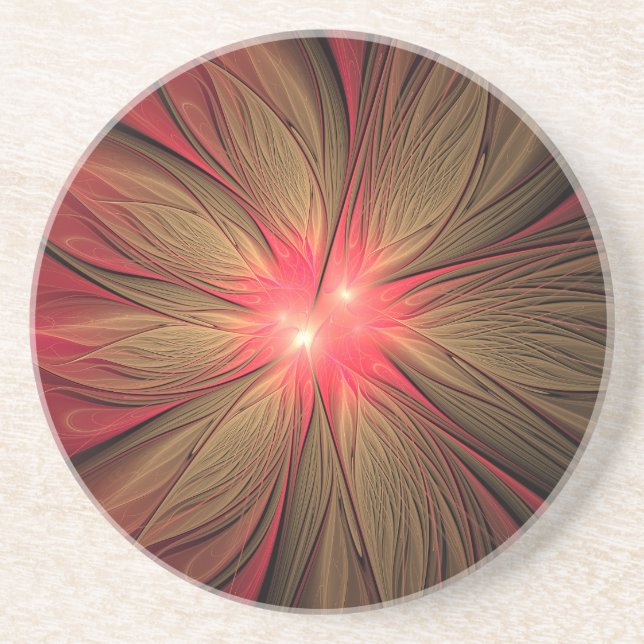Red fansy fractal flower  coaster (Front)