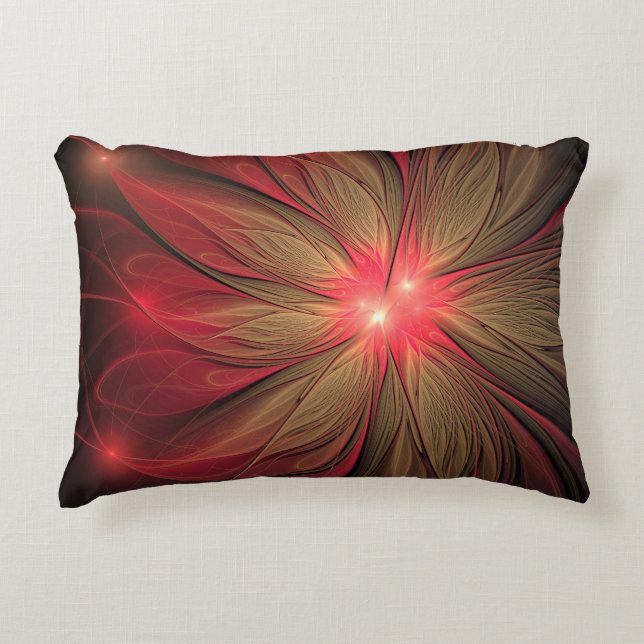 Red fansy fractal flower  decorative cushion (Front)