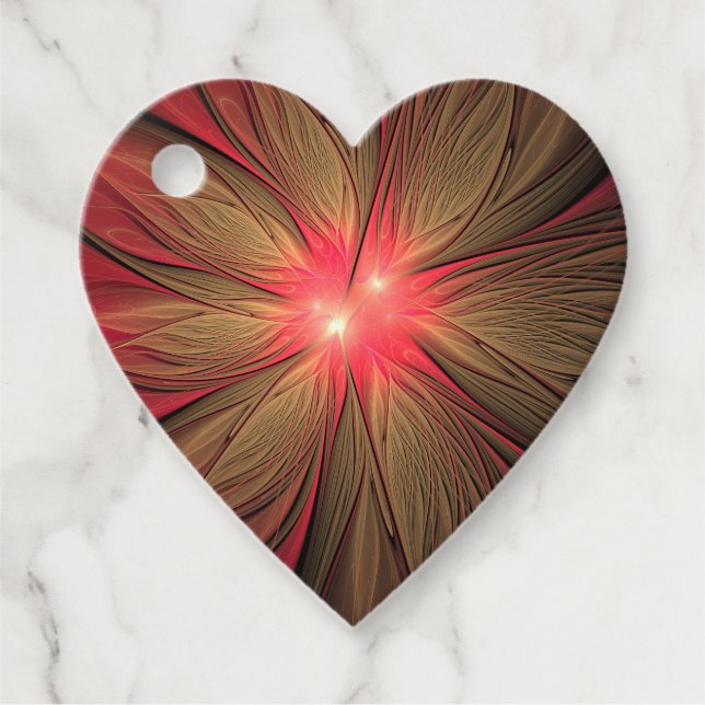 Red fansy fractal flower  favour tags (Front)