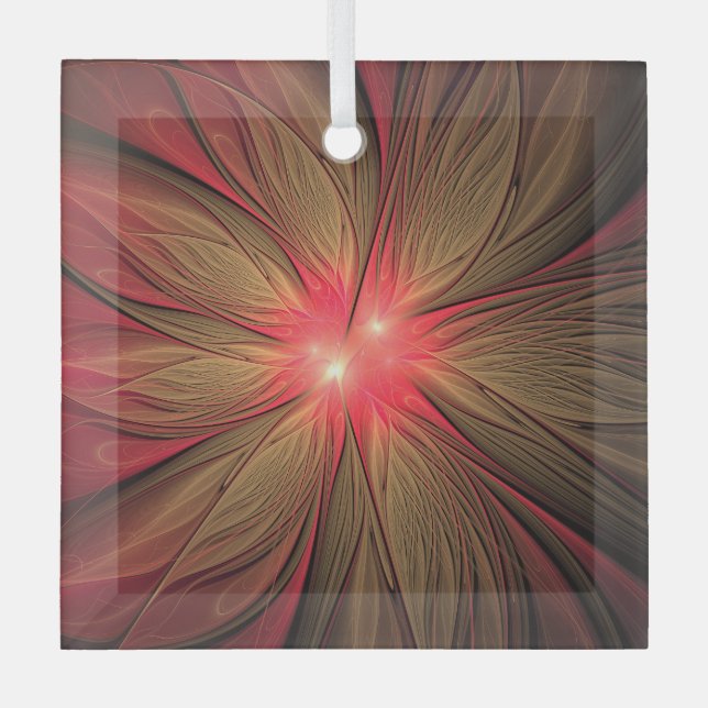 Red fansy fractal flower   glass tree decoration (Front)