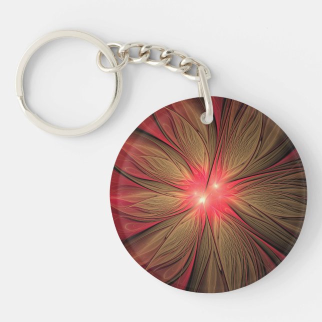 Red fansy fractal flower  key ring (Front)