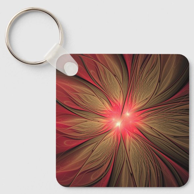 Red fansy fractal flower  key ring (Front)