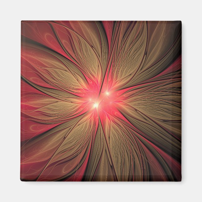 Red fansy fractal flower   magnet (Front)